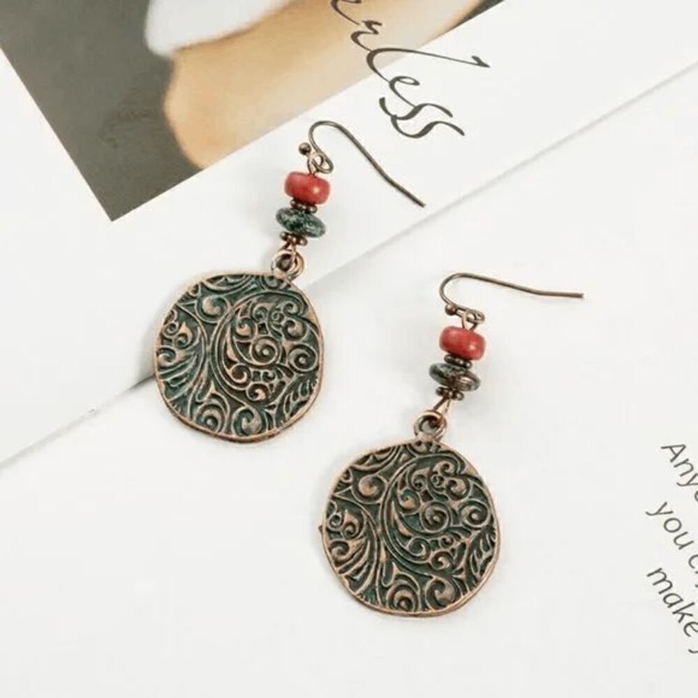 Beaded Vintage Blue Dangle Earrings - Picture 4 of 5